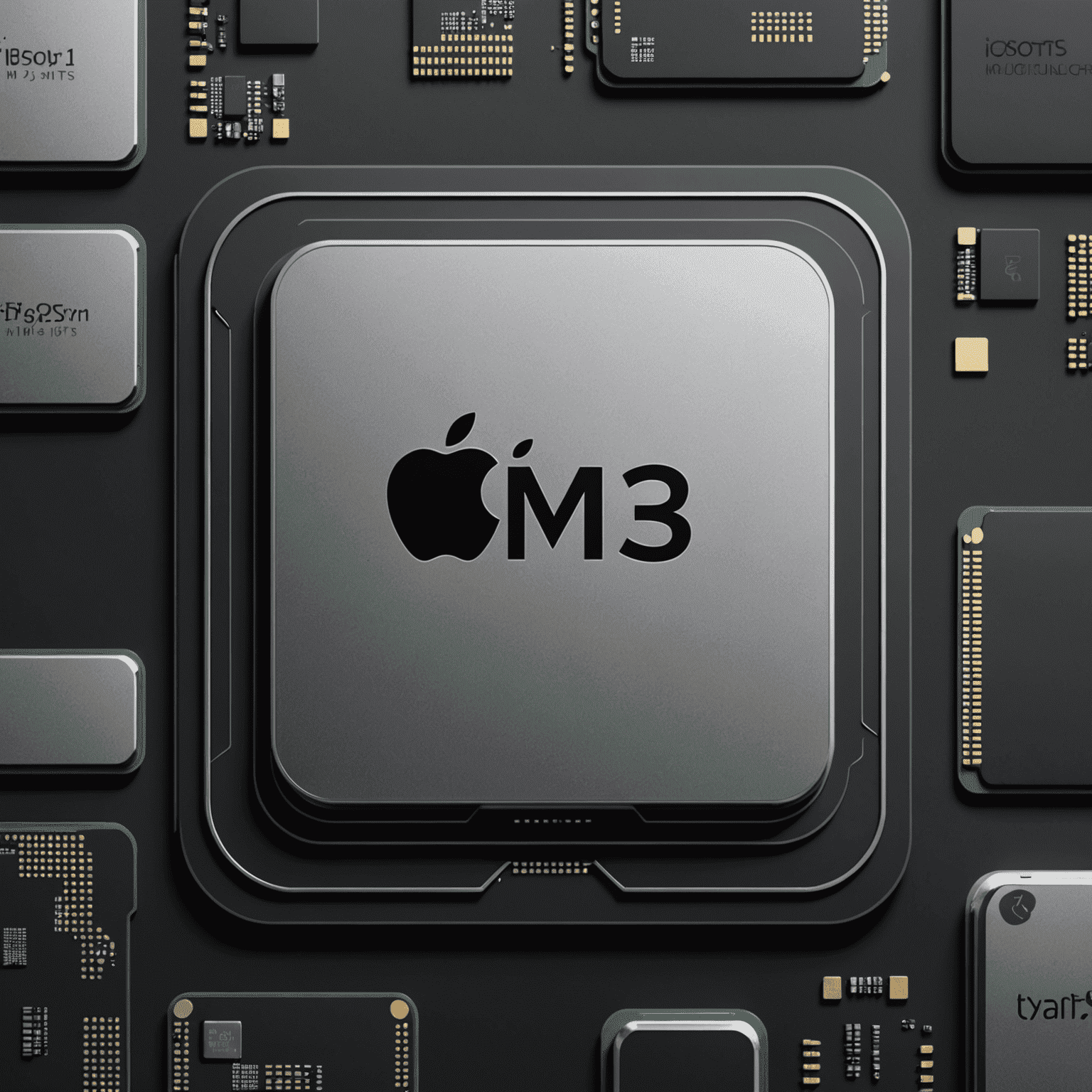 Visual representation of Apple Silicon M1, M2, and M3 chips with iboysoftntfs logo, indicating full compatibility