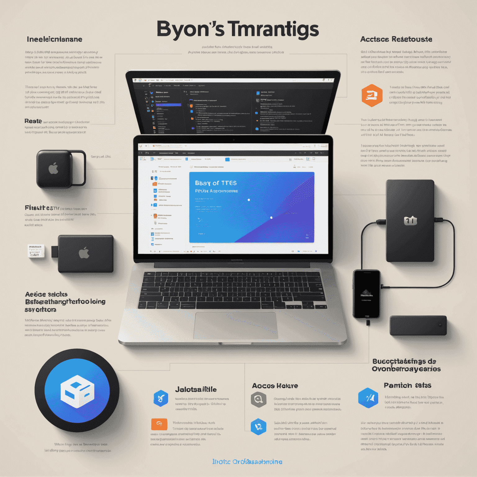 Infographic showcasing iboysoftntfs features like read/write access, file management, and compatibility with macOS Sonoma