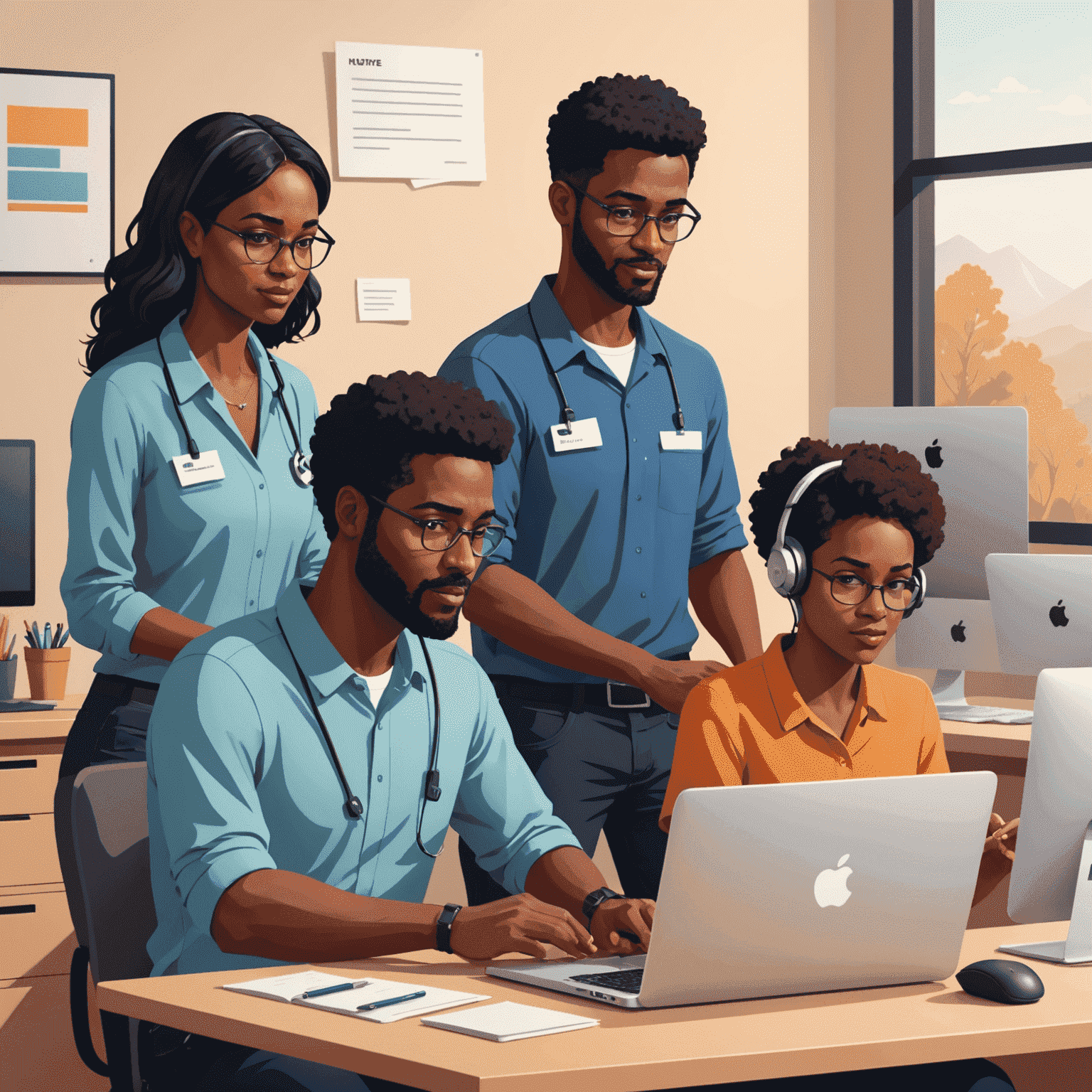 Illustration of a support team helping users with NTFS drive issues on Mac